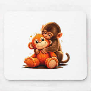 Tapis De Souris Bébé mignon singe poing serré câlinant un jouet en