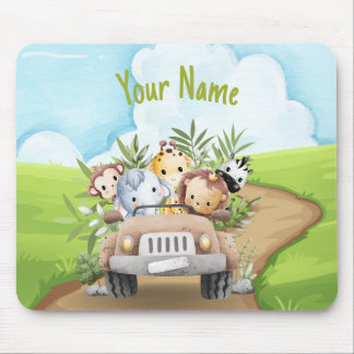 Tapis De Souris Bébés Animaux de la Jungle Safari Camion Personnal