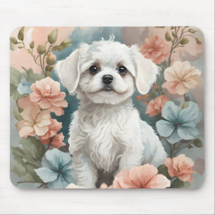 Tapis De Souris Bébés mignons animaux   Mignonne chiot maltais bla