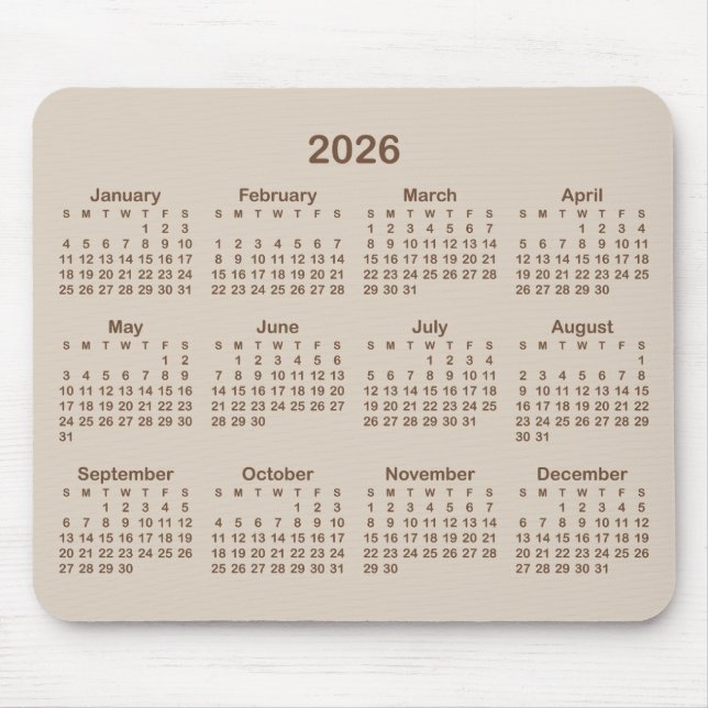 Tapis De Souris Beige and Brown 2026 Calendar (Devant)