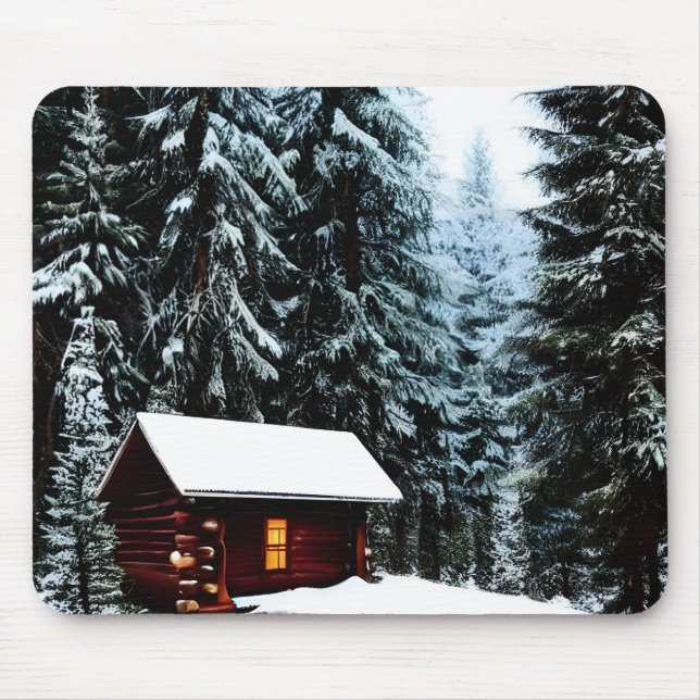 Tapis De Souris Belle Abstraite Petite Cabine d'hiver (Devant)