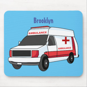 Tapis De Souris Belle ambulance rouge caricature van