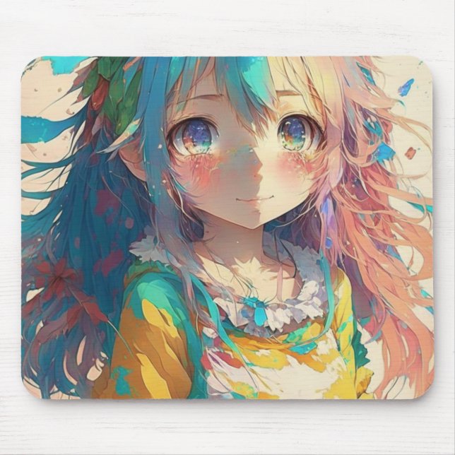 Tapis De Souris Belle Anime Colorée Fille Avoir une belle journée (Devant)