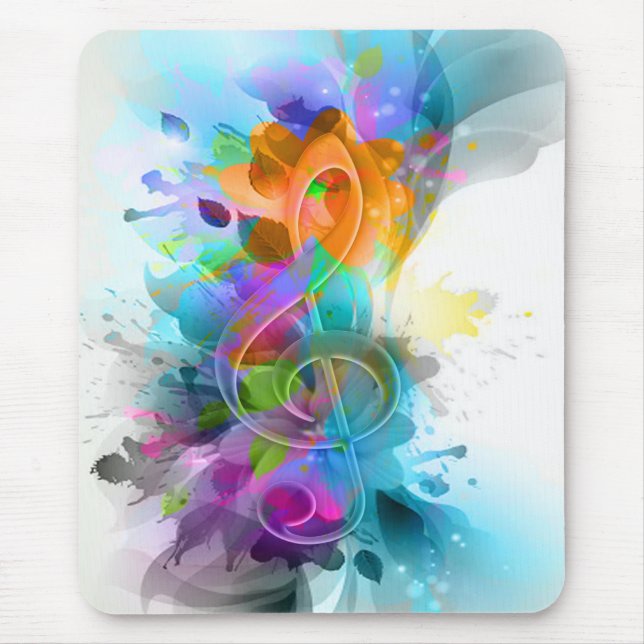 Tapis De Souris Belle aquarelle colorée Splatter note de musique (Devant)