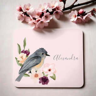 Tapis De Souris Belle Bohème Style Aquarelle Oiseau & Branche