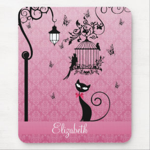 Tapis De Souris Belle cage d'inséparables vintage girly élégant