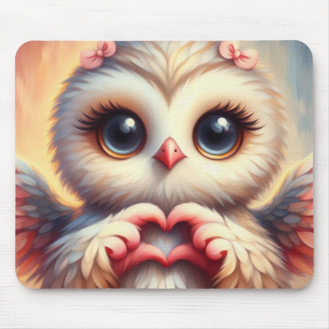 Tapis De Souris Belle Chouette Coeur d'Amour (Devant)