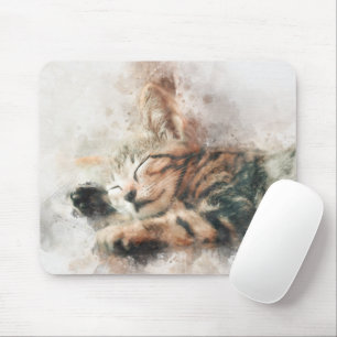 Tapis De Souris Belle et mignonne chaton couchage aquarelle