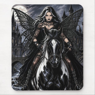 Tapis De Souris Belle Fée Gothique sur Cheval Noir 