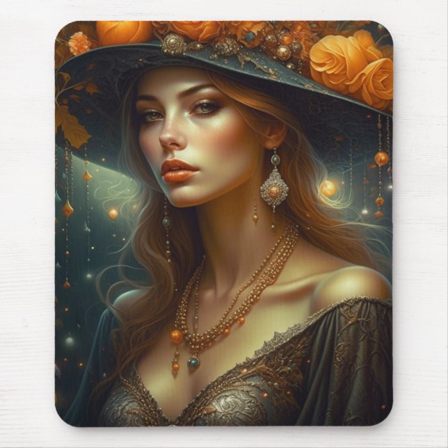 Tapis De Souris Belle femme en Casquette Ethereal Ai Art (Devant)