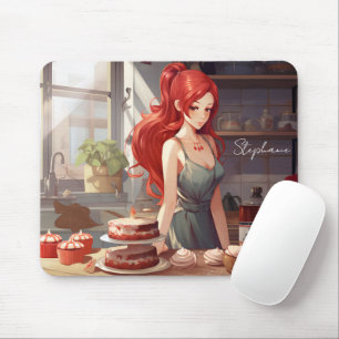 Tapis De Souris Belle Fille Cuisiner Dans La Kithcen