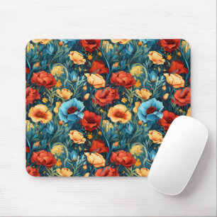 Tapis De Souris Belle Fleurs Bleues Jaunes Bleues Botaniques Impri
