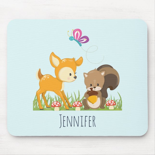 Tapis De Souris Belle forêt Animaux Caricature Whimsical (Devant)