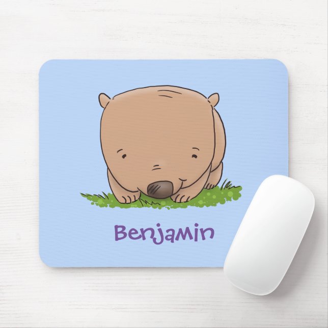 Tapis De Souris Belle illustration de dessin animé de bébé wombat (Avec souris)