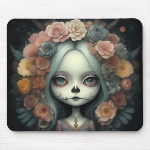 Tapis De Souris belle mignonne fille whimsal chibi avec des fleurs
