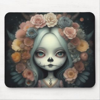 Tapis De Souris belle mignonne fille whimsal chibi avec des fleurs