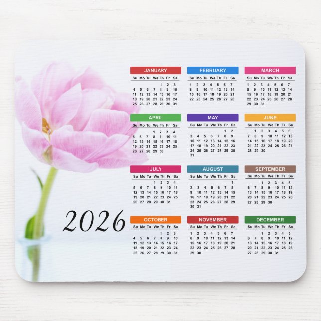 Tapis De Souris Belle Peony Rose | Calendrier floral 2022 (Devant)