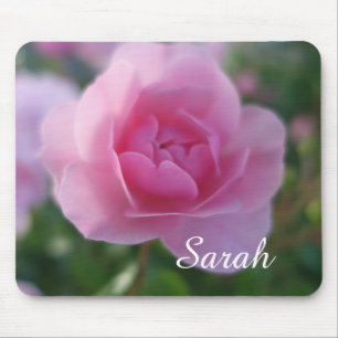 Tapis De Souris belle rose rose fleur, ajoutez votre nom