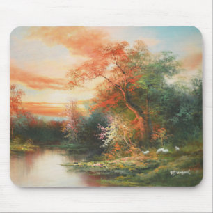 Tapis De Souris Belle scène de rivière au coucher du soleil