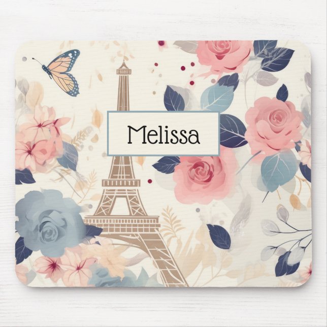 Tapis De Souris Belles Fleurs et Tour Eiffel Paris (Devant)