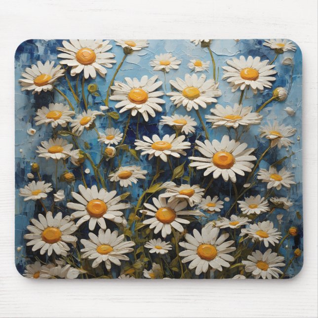 Tapis De Souris Belles marguerites sur arrière - plan bleu (Devant)