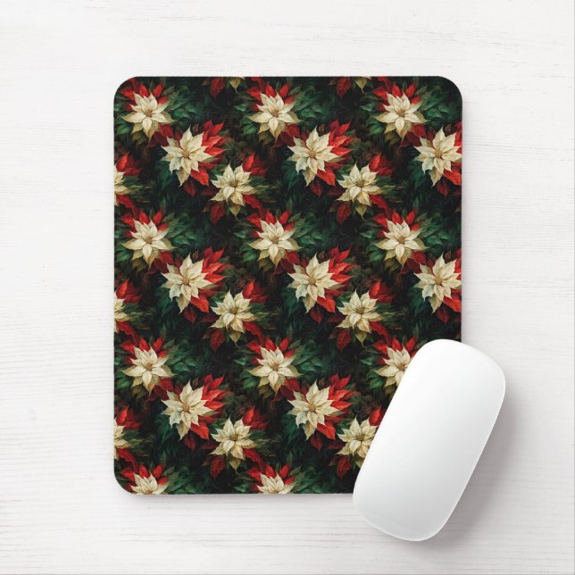 Tapis De Souris Belles Poinsettias rouges et blanches (Avec souris)