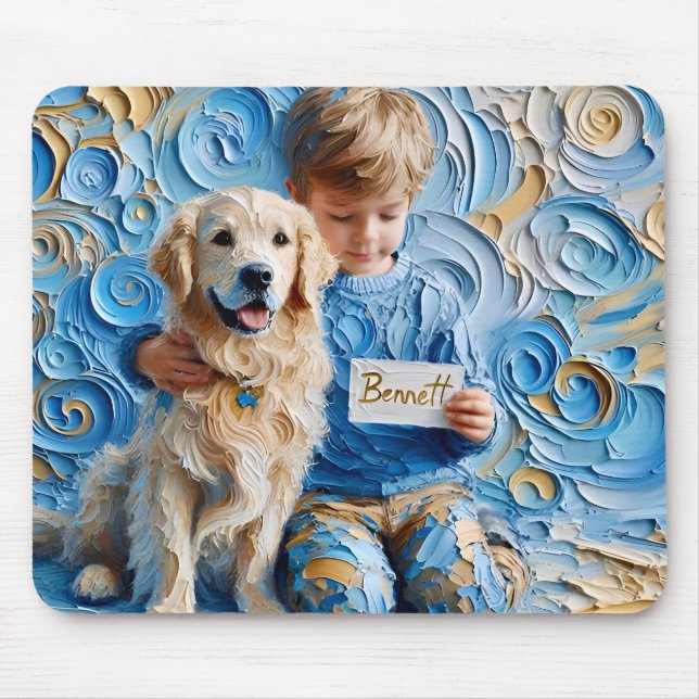 Tapis De Souris BENNETT ~ Anniversaire Golden Retriever ~ Mousepad (Devant)