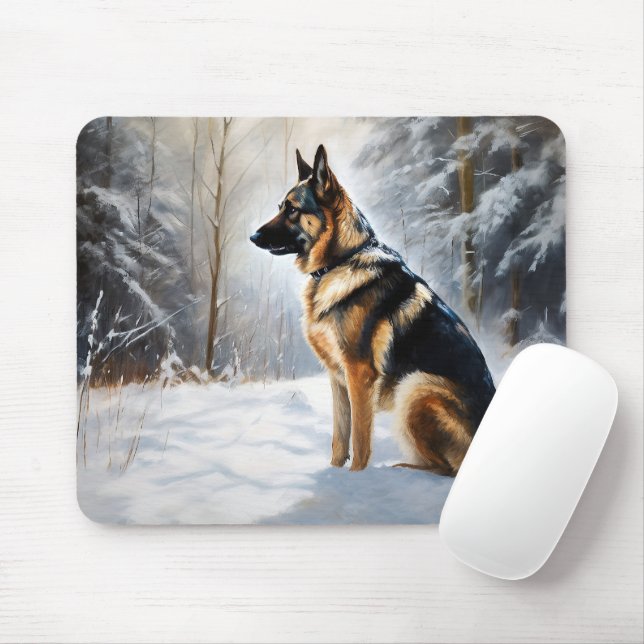 Tapis De Souris Berger Allemand Laisser Neige Noël (Avec souris)