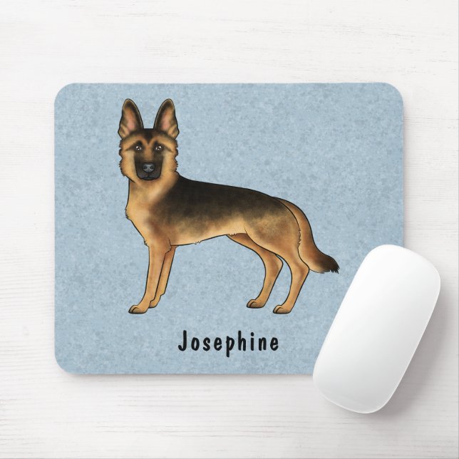 Tapis De Souris Berger Allemand Noir Et Tan Et Nom Personnalisé Bl (Avec souris)