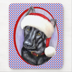 Tapis De Souris Berger allemand noir Noël Père Noël Pup