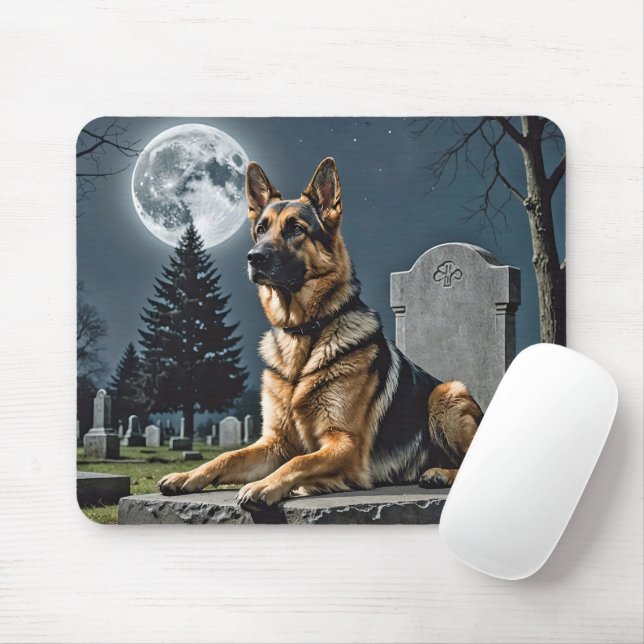 Tapis De Souris Berger allemand sur une pierre tombale (Avec souris)