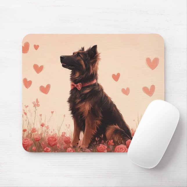 Tapis De Souris Berger anatolien avec Rose - Saint-Valentin (Avec souris)