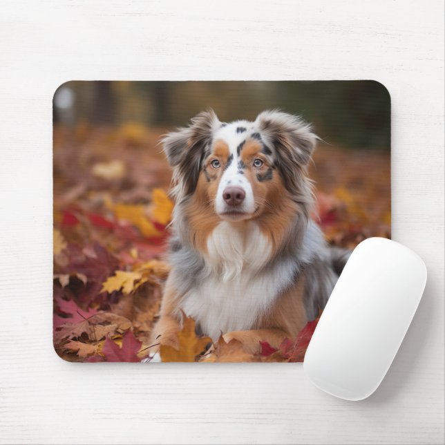 Tapis De Souris Berger australien en automne Leaves automne Inspir (Avec souris)