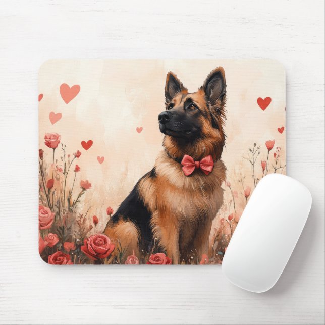 Tapis De Souris Berger belge avec Rose - Saint-Valentin (Avec souris)
