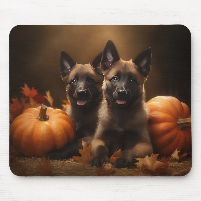 Tapis De Souris Berger belge Chiot Automne Citrouille de plaisir (Devant)