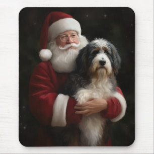 Tapis De Souris Bernedoodle avec le Père Noël Festif Noël