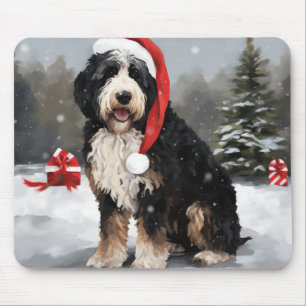 Tapis De Souris Bernedoodle Chien dans Noël de neige
