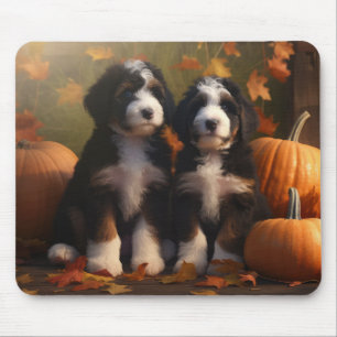 Tapis De Souris Bernedoodle Chiot Automne Citrouille de plaisir