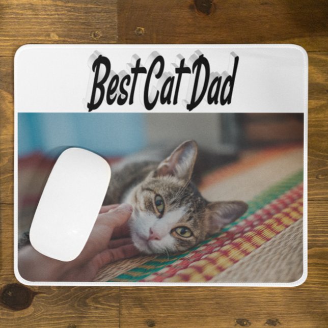 Tapis De Souris Best Chat Papa Photo Texte noir (Créateur téléchargé)
