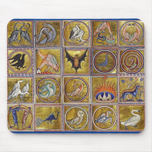 TAPIS DE SOURIS BESTIAIRE MÉDIÉVAL, ANIMAUX FANTASTIQUES, ROUGE D' (Devant)