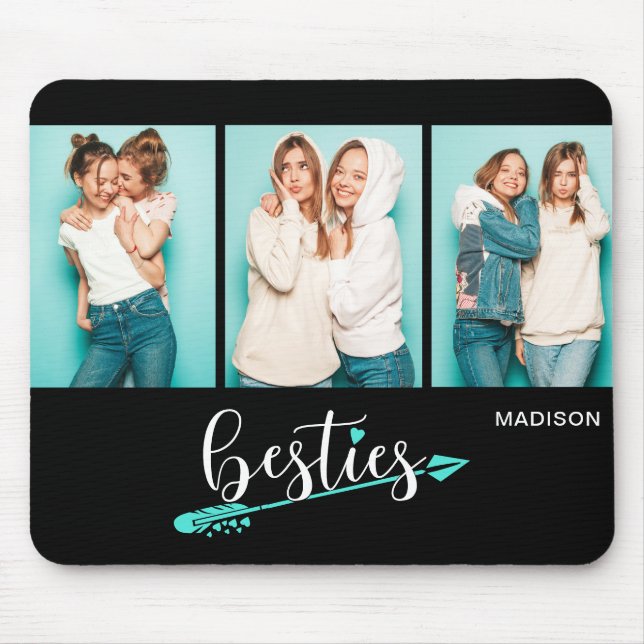 Tapis De Souris Besties Best Friends Trois Photo Nom Personnalisé (Devant)