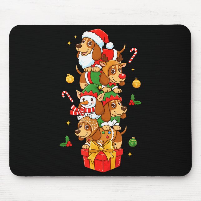 Tapis De Souris Bet Hound Santa Elf Snowman Christmas Womens Mens  (Devant)