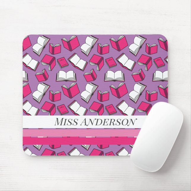 Tapis De Souris Bibliothécaire scolaire et ver de livre rose Conce (Avec souris)