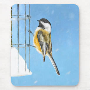 Tapis De Souris Bickadee sur la peinture d'alimentation - Oiseaux 