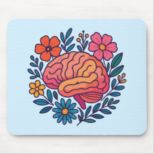 Tapis De Souris Bien-être mental Brain en fleurs