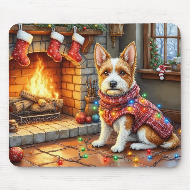 Tapis De Souris Biewer Terrier Fireplace with Christmas Lights (Devant)