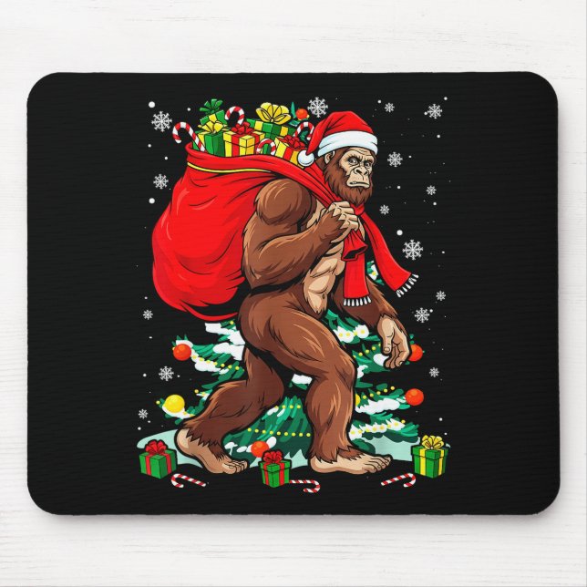 Tapis De Souris Bigfoot Santa Carrying Christmas Bag Xmas Hat Sasq (Devant)