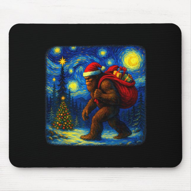 Tapis De Souris Bigfoot Santa Christmas Starry Night Sasquatch Van (Devant)