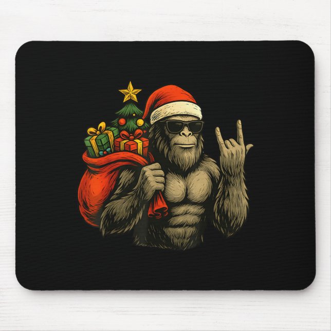 Tapis De Souris Bigfoot Santa Christmas Tree Rock On Funny Xmas Sa (Devant)