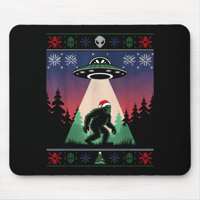 Tapis De Souris Bigfoot Santa Ufo Alien Funny Ugly Christmas Sweat (Devant)